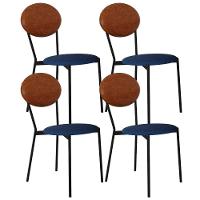 Kit 04 Cadeiras Estofada Para Sala De Jantar Azuri Preto C01 Linho Azul Courino Caramelo - Lyam Decor - 1