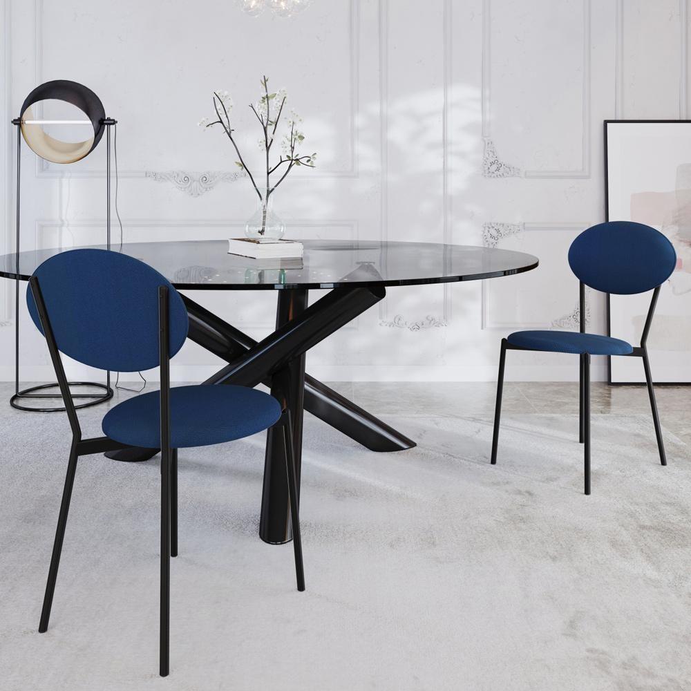 Kit 04 Cadeiras Estofada Para Sala De Jantar Azuri Preto C01 Linho Azul - Lyam Decor - 2