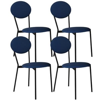 Kit 04 Cadeiras Estofada Para Sala De Jantar Azuri Preto C01 Linho Azul - Lyam Decor
