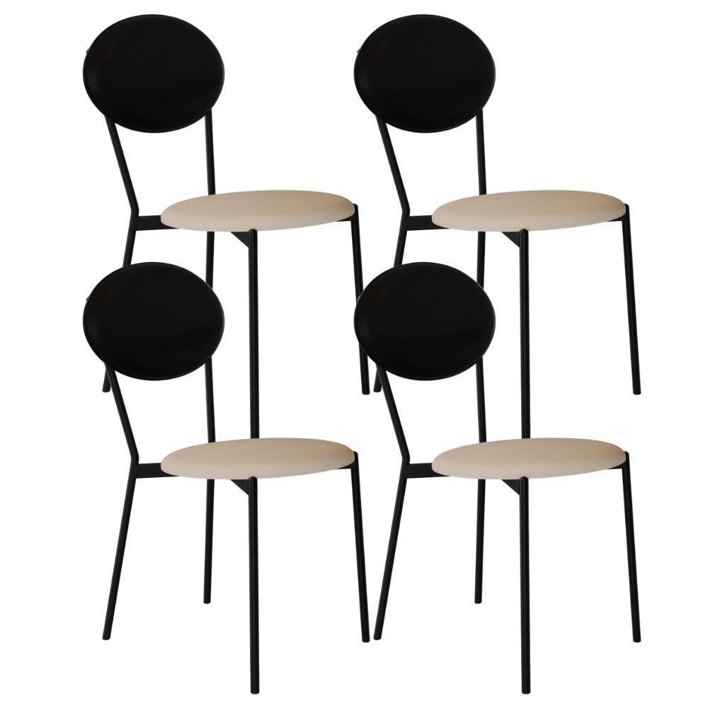 Kit 04 Cadeiras Estofada Para Sala De Jantar Azuri Preto C01 Linho Areia Courino Preto - Lyam Decor - 1