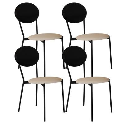 Kit 04 Cadeiras Estofada Para Sala De Jantar Azuri Preto C01 Linho Areia Courino Preto - Lyam Decor