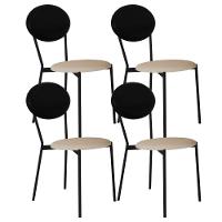 Kit 04 Cadeiras Estofada Para Sala De Jantar Azuri Preto C01 Linho Areia Courino Preto - Lyam Decor - 1