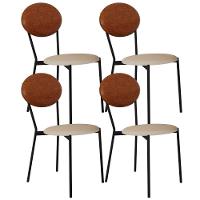 Kit 04 Cadeiras Estofada Para Sala De Jantar Azuri Preto C01 Linho Areia Courino Caramelo - Lyam Decor - 1