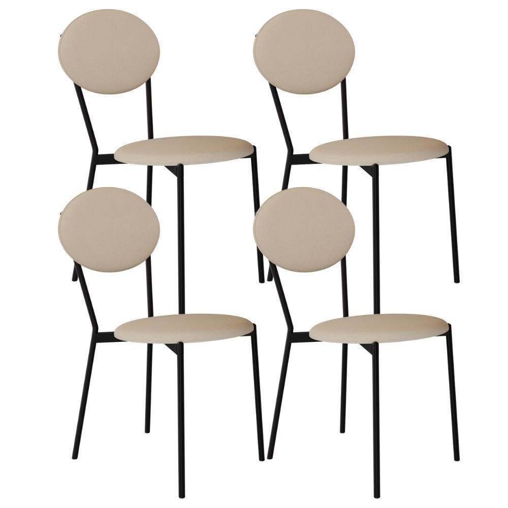 Kit 04 Cadeiras Estofada Para Sala De Jantar Azuri Preto C01 Linho Areia - Lyam Decor - 1