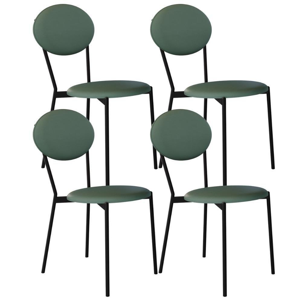 Kit 04 Cadeiras Estofada Para Sala De Jantar Azuri Preto C01 Courino Verde Sálvia - Lyam Decor - 1