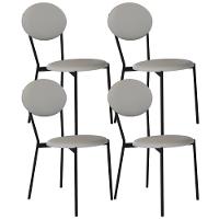 Kit 04 Cadeiras Estofada Para Sala De Jantar Azuri Preto C01 Courino Off White - Lyam Decor - 1