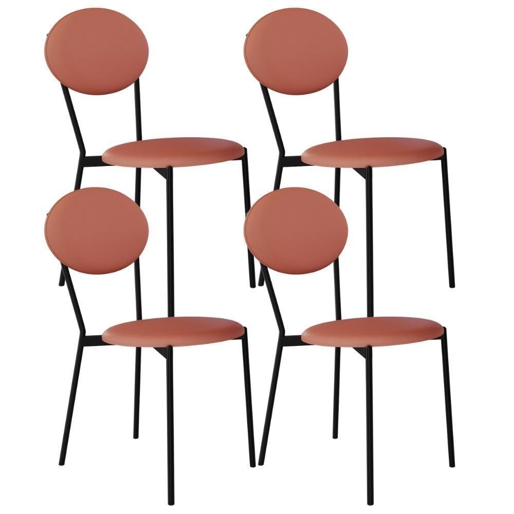 Kit 04 Cadeiras Estofada Para Sala De Jantar Azuri Preto C01 Courino Terra Rosê - Lyam Decor - 1