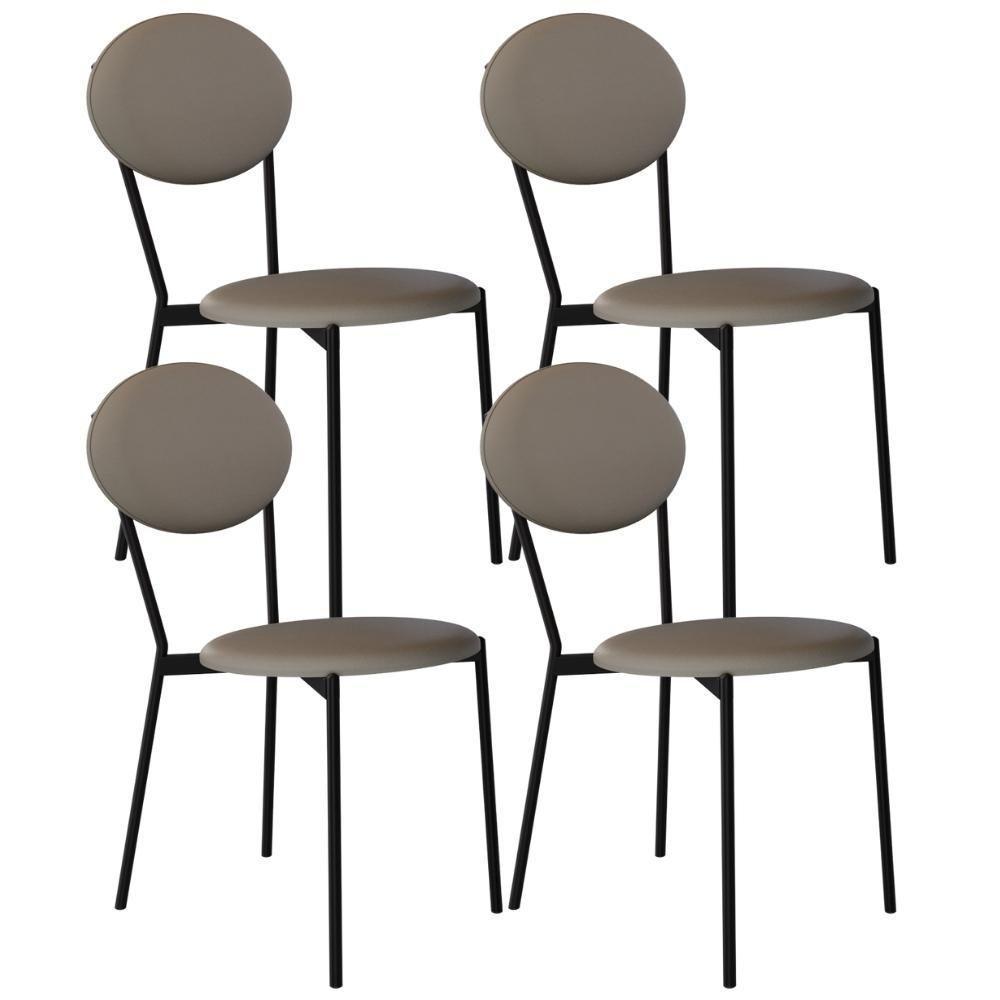 Kit 04 Cadeiras Estofada Para Sala De Jantar Azuri Preto C01 Courino Cinza - Lyam Decor - 1