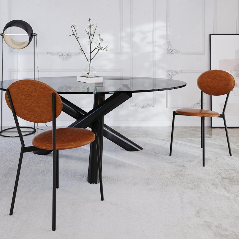 Kit 04 Cadeiras Estofada Para Sala De Jantar Azuri Preto C01 Courino Caramelo - Lyam Decor - 2