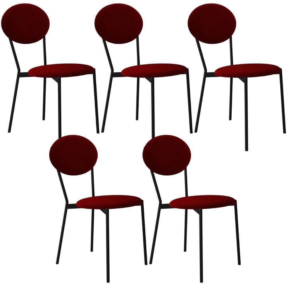 Kit 05 Cadeiras Estofada Para Sala De Jantar Azuri Preto C01 Veludo Vermelho Vinho - Lyam Decor - 1