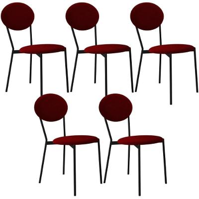 Kit 05 Cadeiras Estofada Para Sala De Jantar Azuri Preto C01 Veludo Vermelho Vinho - Lyam Decor