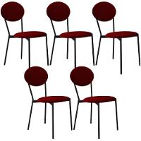 Kit 05 Cadeiras Estofada Para Sala De Jantar Azuri Preto C01 Veludo Vermelho Vinho - Lyam Decor - 1