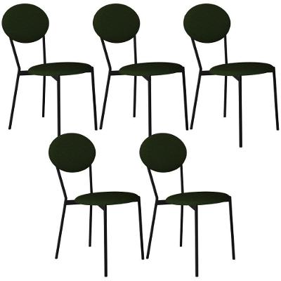 Kit 05 Cadeiras Estofada Para Sala De Jantar Azuri Preto C01 Linho Verde Musgo - Lyam Decor