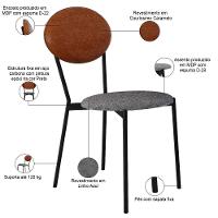 Kit 05 Cadeiras Estofada Para Sala De Jantar Azuri Preto C01 Linho Prata Courino Caramelo - Lyam Decor