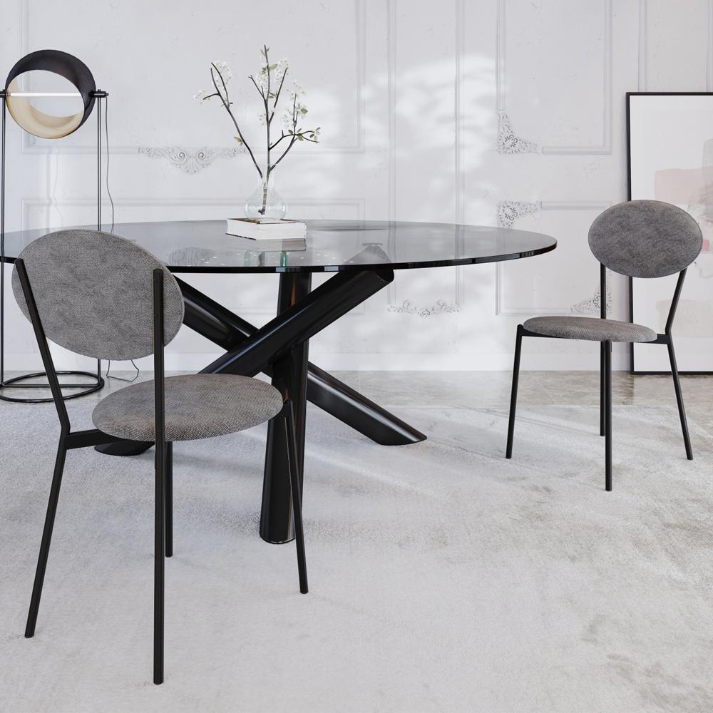 Kit 05 Cadeiras Estofada Para Sala De Jantar Azuri Preto C01 Linho Prata - Lyam Decor - 2