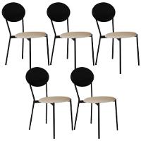Kit 05 Cadeiras Estofada Para Sala De Jantar Azuri Preto C01 Linho Areia Courino Preto - Lyam Decor - 1