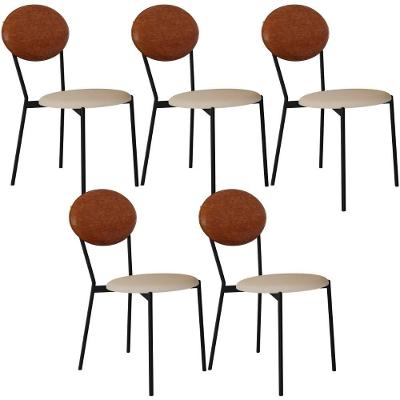 Kit 05 Cadeiras Estofada Para Sala De Jantar Azuri Preto C01 Linho Areia Courino Caramelo - Lyam Decor