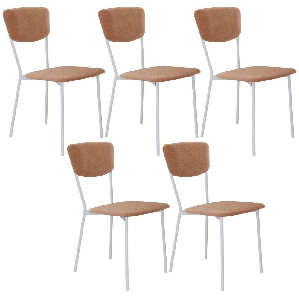 Kit 05 Cadeira Para Sala De Jantar Village Branco C01 Veludo Bege - Lyam Decor - 1