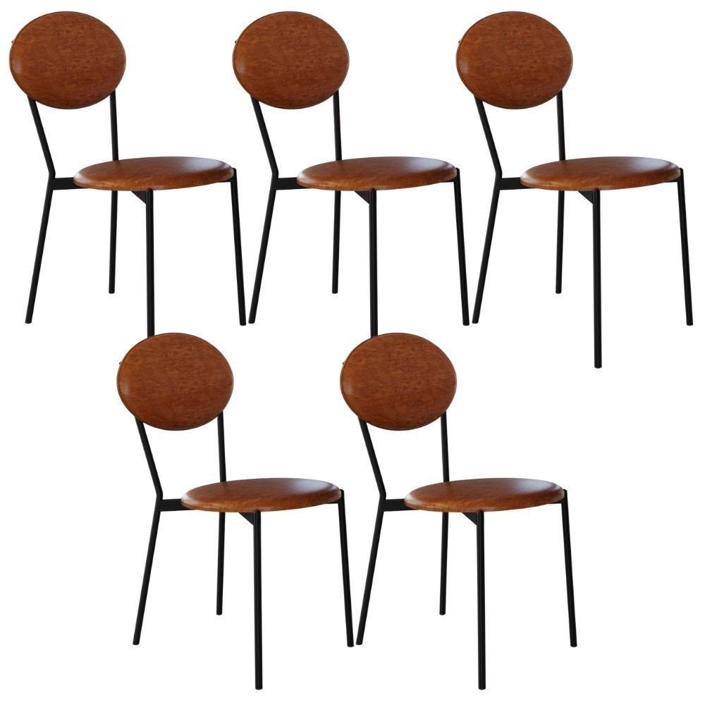 Kit 05 Cadeiras Estofada Para Sala De Jantar Azuri Preto C01 Courino Caramelo - Lyam Decor - 1