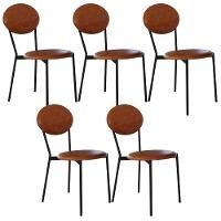 Kit 05 Cadeiras Estofada Para Sala De Jantar Azuri Preto C01 Courino Caramelo - Lyam Decor - 1