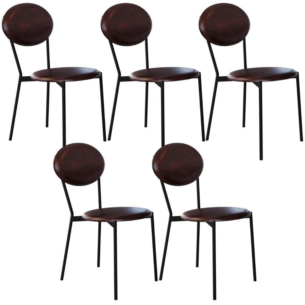 Kit 05 Cadeiras Estofada Para Sala De Jantar Azuri Preto C01 Courino Café - Lyam Decor - 1