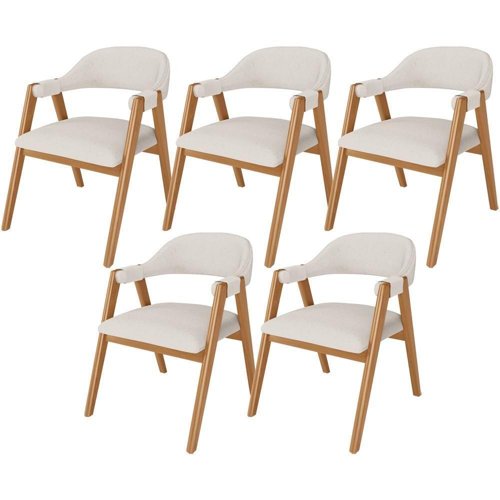 Kit 05 Cadeiras De Jantar E Estar Living Estofada Nadja L02 Linho Cru - Lyam Decor - 1