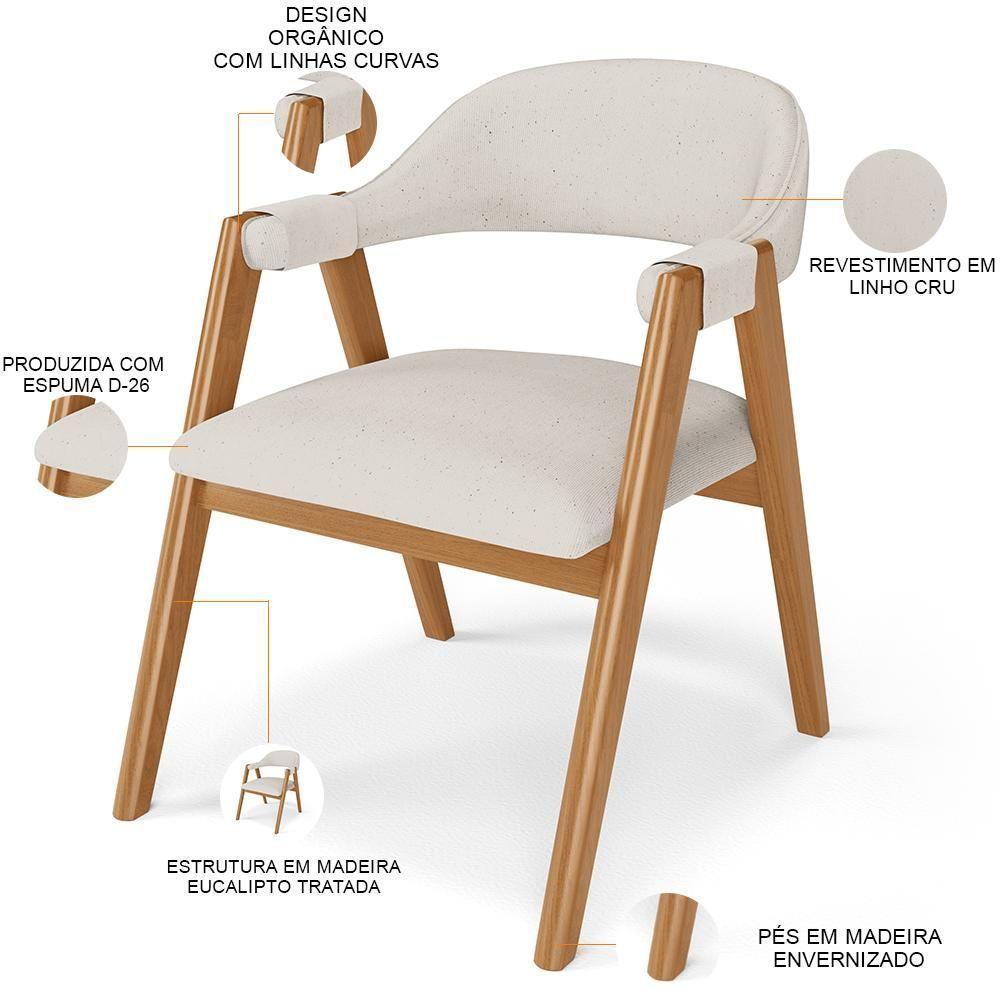 Kit 05 Cadeiras De Jantar E Estar Living Estofada Nadja L02 Linho Cru - Lyam Decor - 4