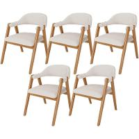 Kit 05 Cadeiras De Jantar E Estar Living Estofada Nadja L02 Linho Cru - Lyam Decor - 1