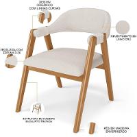 Kit 05 Cadeiras De Jantar E Estar Living Estofada Nadja L02 Linho Cru - Lyam Decor