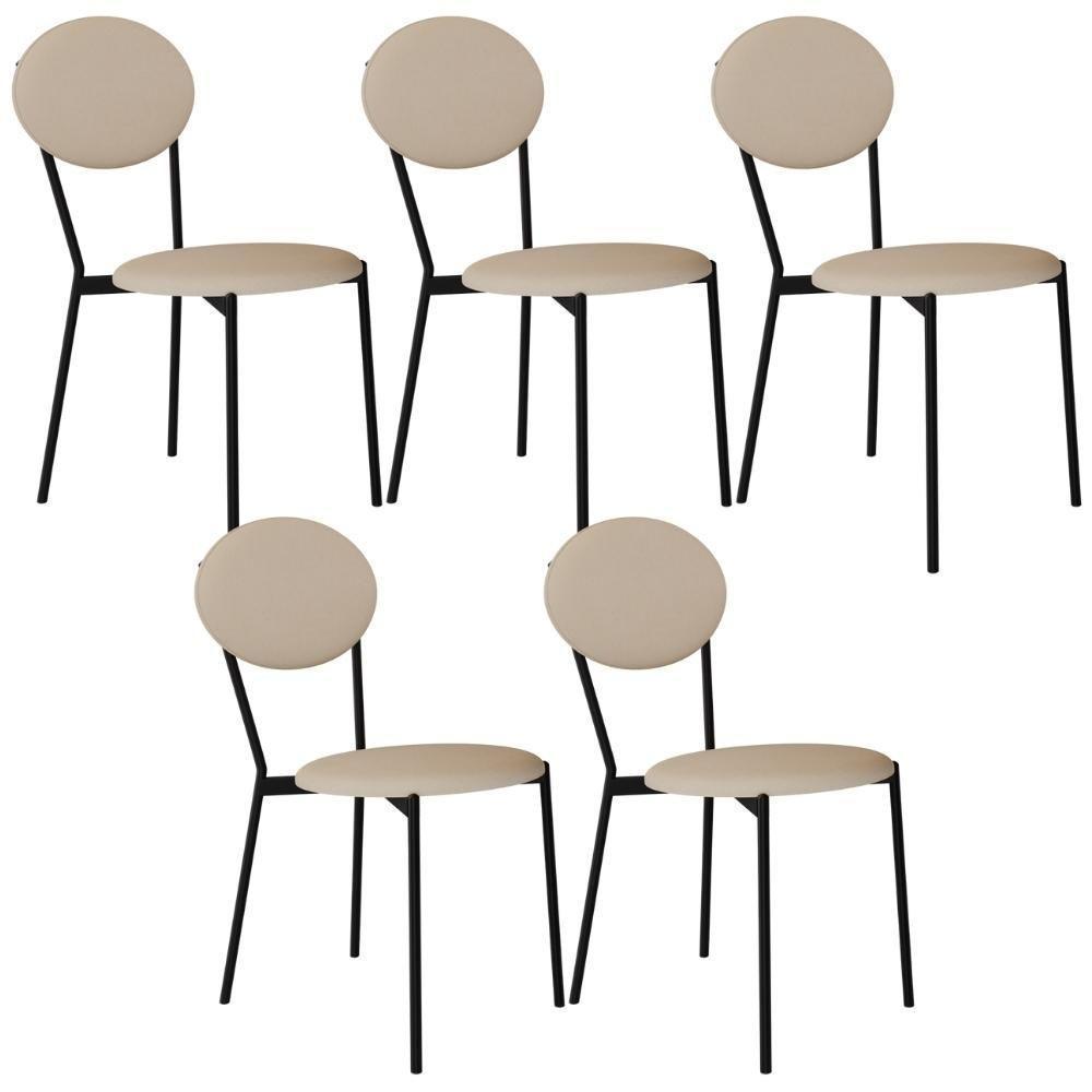 Kit 05 Cadeiras Estofada Para Sala De Jantar Azuri Preto C01 Linho Areia - Lyam Decor - 1