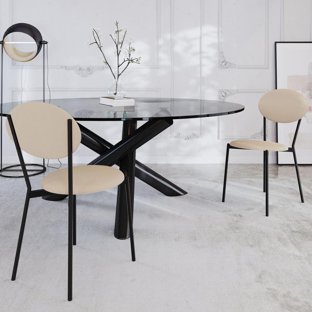 Kit 05 Cadeiras Estofada Para Sala De Jantar Azuri Preto C01 Linho Areia - Lyam Decor - 2