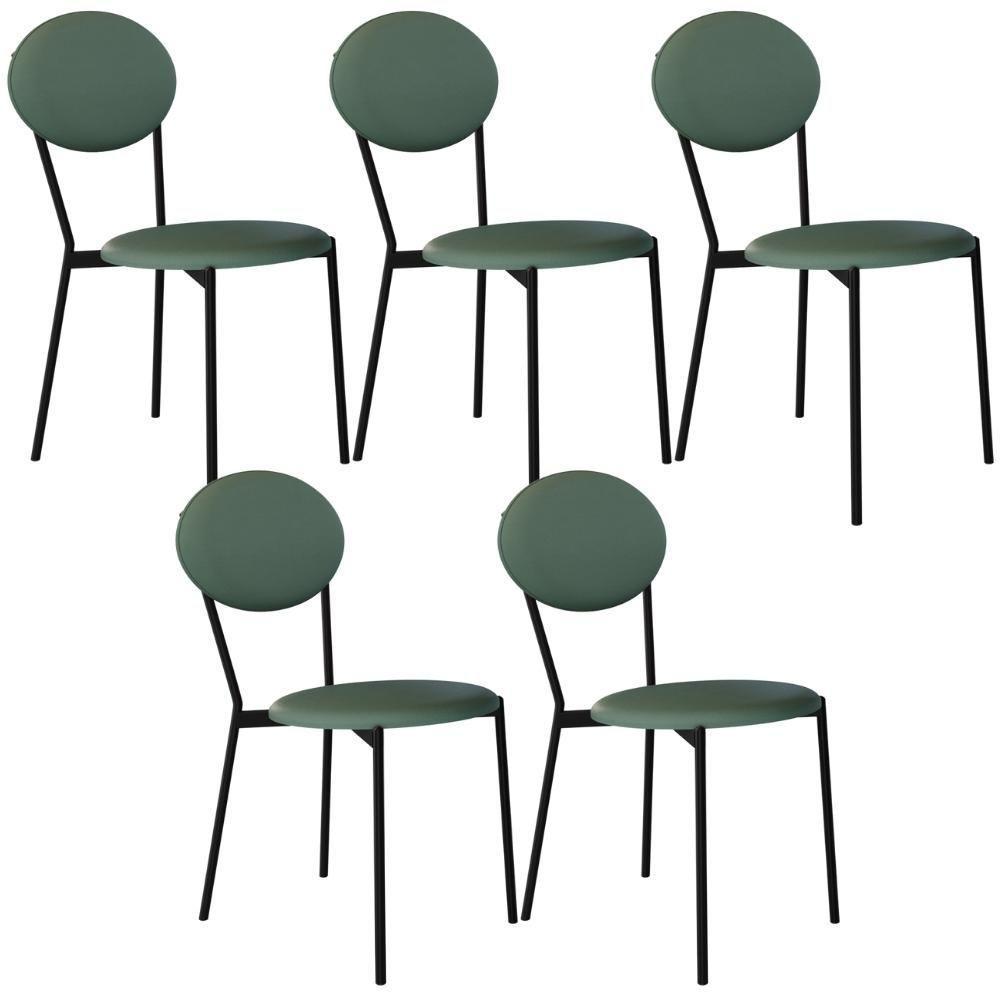 Kit 05 Cadeiras Estofada Para Sala De Jantar Azuri Preto C01 Courino Verde Sálvia - Lyam Decor - 1