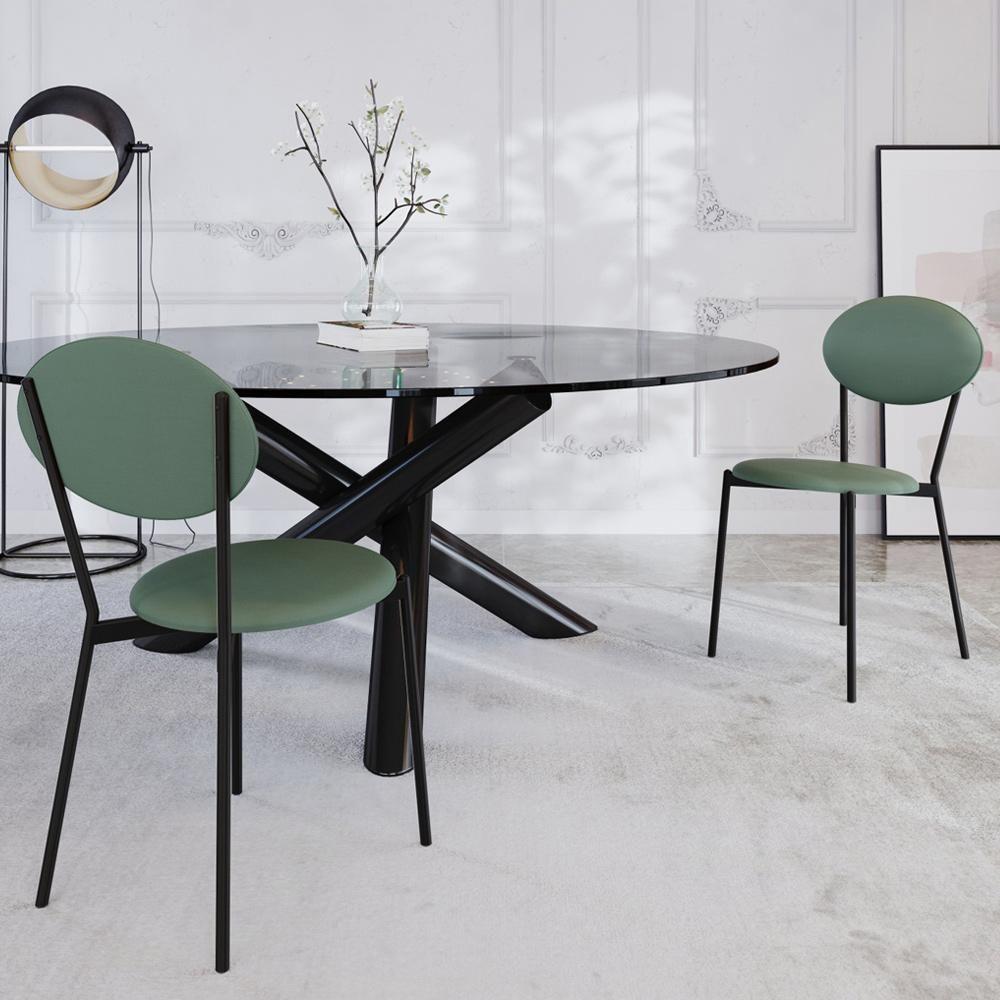 Kit 05 Cadeiras Estofada Para Sala De Jantar Azuri Preto C01 Courino Verde Sálvia - Lyam Decor - 2