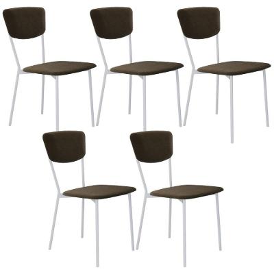 Kit 05 Cadeira Para Sala De Jantar Village Branco C01 Veludo Marrom Sand - Lyam Decor