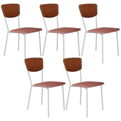 Kit 05 Cadeira Para Sala De Jantar Village Branco C01 Linho Rosê Courino Caramelo - Lyam Decor