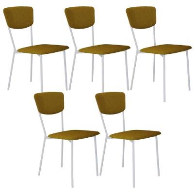 Kit 05 Cadeira Para Sala De Jantar Village Branco C01 Linho Mostarda - Lyam Decor