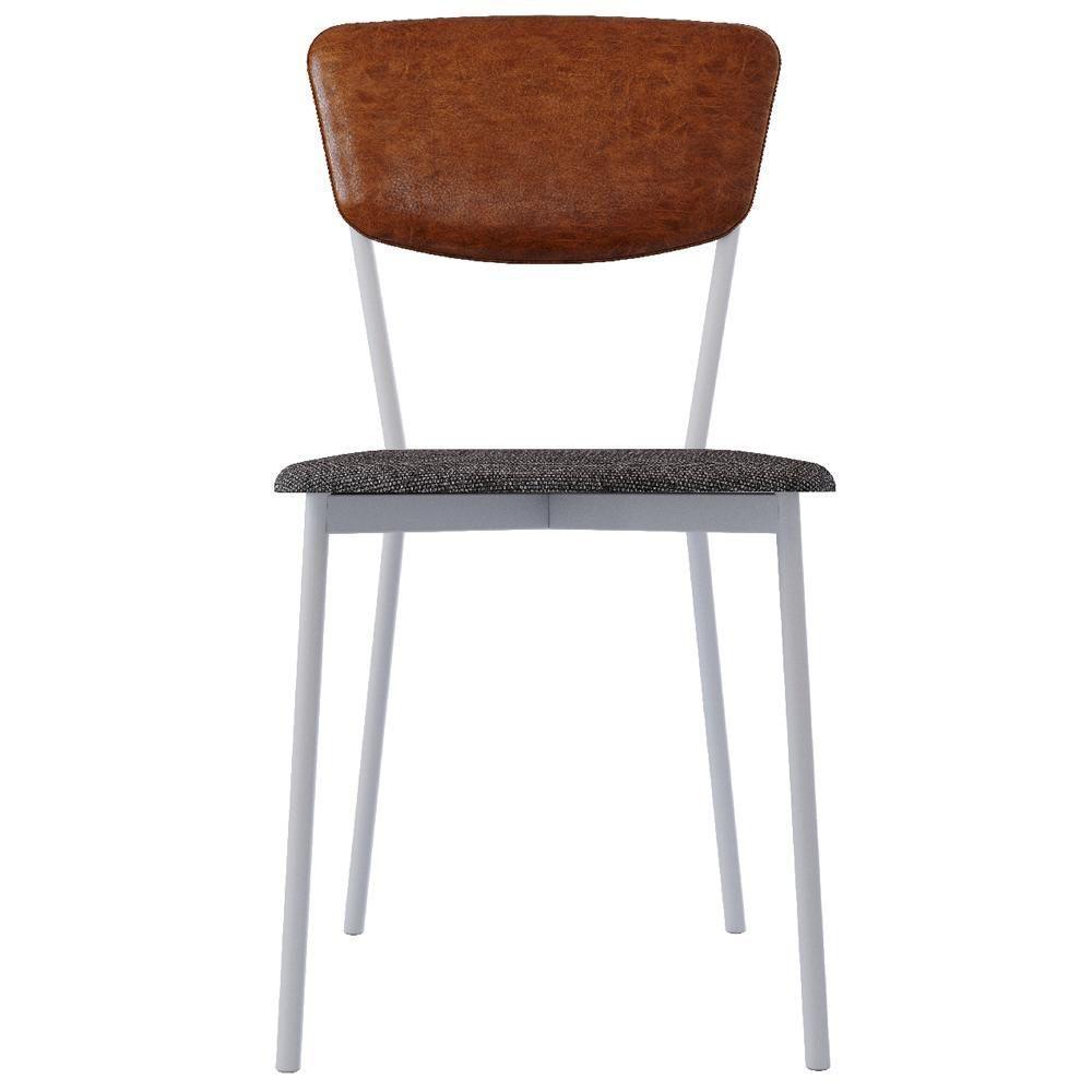 Kit 05 Cadeira Para Sala De Jantar Village Branco C01 Linho Prata Courino Caramelo - Lyam Decor - 3