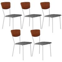 Kit 05 Cadeira Para Sala De Jantar Village Branco C01 Linho Prata Courino Caramelo - Lyam Decor - 1