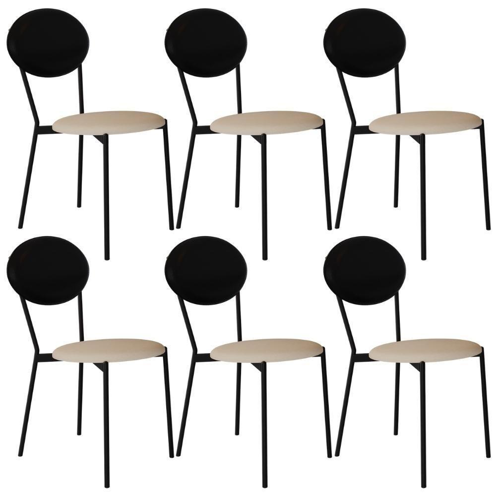 Kit 06 Cadeiras Estofada Para Sala De Jantar Azuri Preto C01 Linho Areia Courino Preto - Lyam Decor - 1