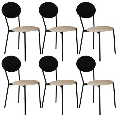 Kit 06 Cadeiras Estofada Para Sala De Jantar Azuri Preto C01 Linho Areia Courino Preto - Lyam Decor