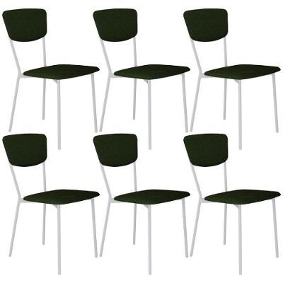 Kit 06 Cadeira Para Sala De Jantar Village Branco C01 Linho Verde Musgo - Lyam Decor