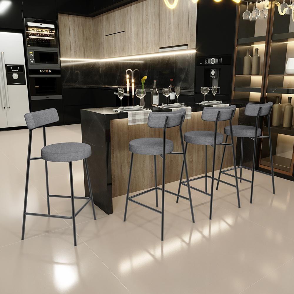 Kit 06 Banquetas Baixa Para Cozinha Sala De Jantar Bancada Milão L02 Linho Cinza Escuro - Lyam Decor - 2