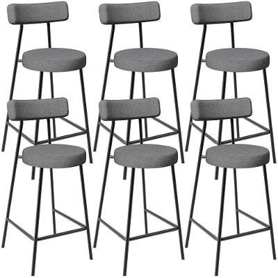 Kit 06 Banquetas Baixa Para Cozinha Sala De Jantar Bancada Milão L02 Linho Cinza Escuro - Lyam Decor