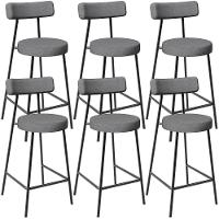 Kit 06 Banquetas Baixa Para Cozinha Sala De Jantar Bancada Milão L02 Linho Cinza Escuro - Lyam Decor - 1