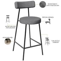 Kit 06 Banquetas Baixa Para Cozinha Sala De Jantar Bancada Milão L02 Linho Cinza Escuro - Lyam Decor