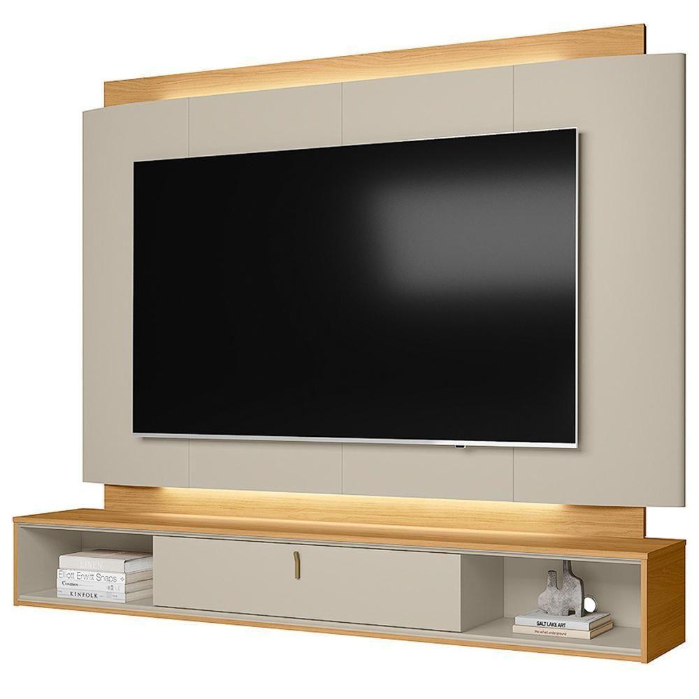 Painel Para Tv 75 Pol Bancada Suspensa 200cm Led Benny L05 Tauari Off White Fosco - Lyam Decor - 1