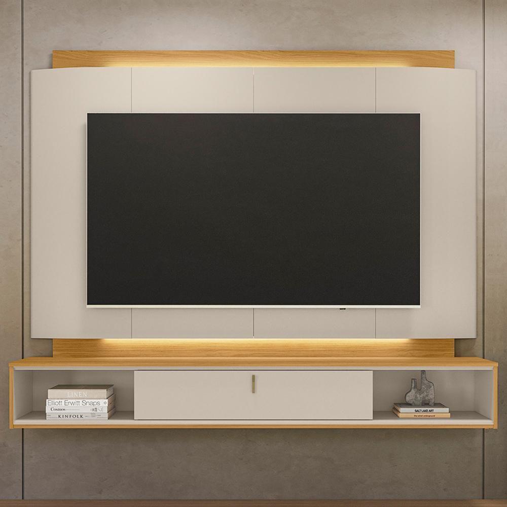 Painel Para Tv 75 Pol Bancada Suspensa 200cm Led Benny L05 Tauari Off White Fosco - Lyam Decor - 2