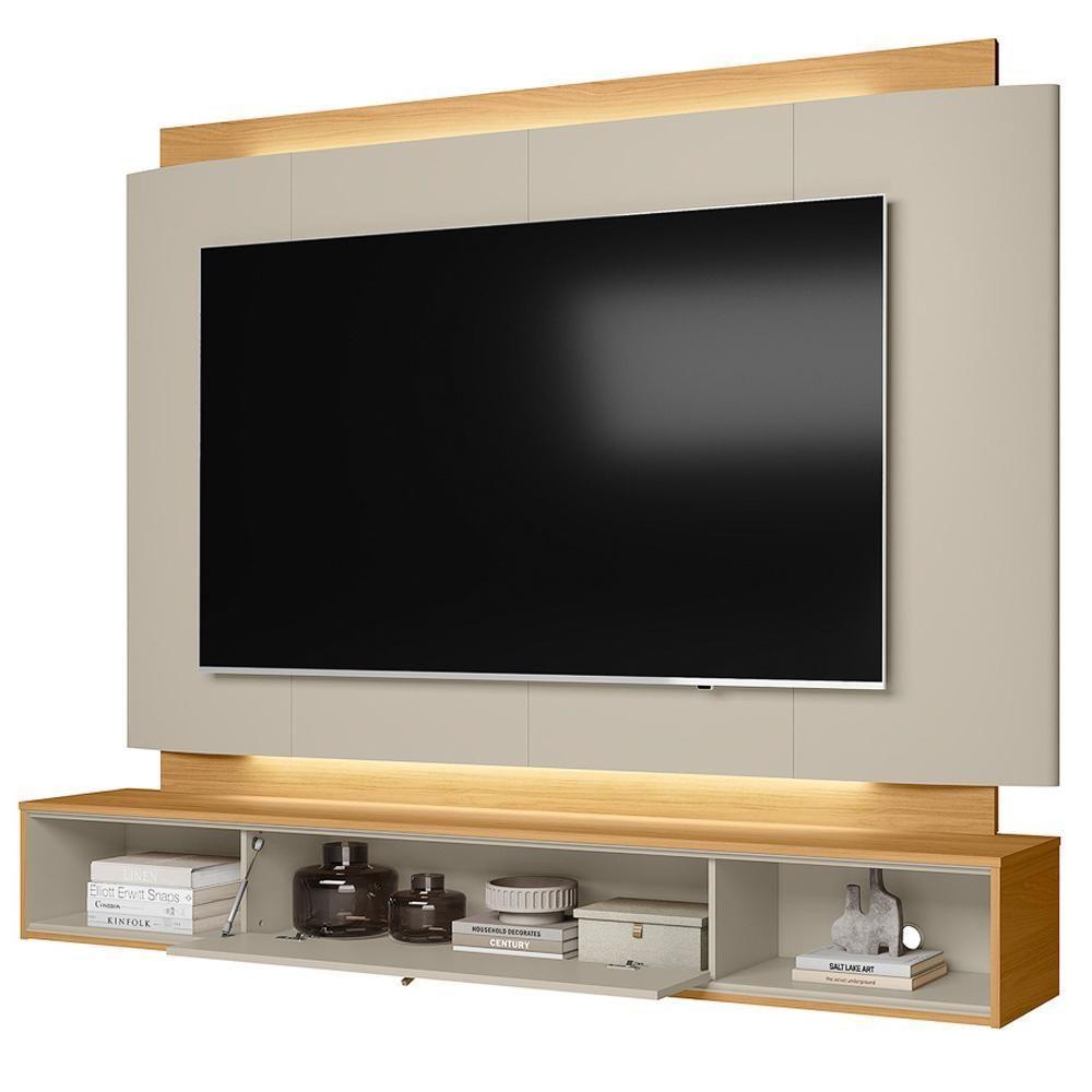 Painel Para Tv 75 Pol Bancada Suspensa 200cm Led Benny L05 Tauari Off White Fosco - Lyam Decor - 6