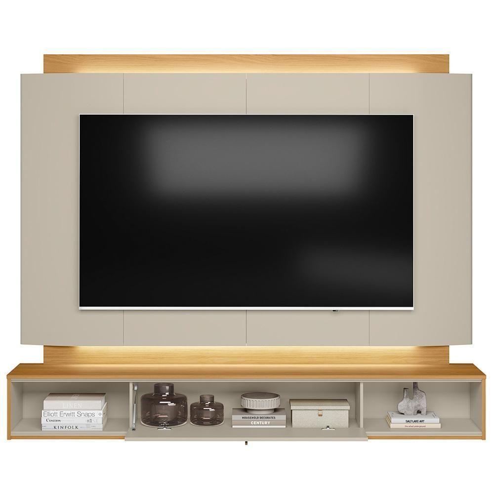 Painel Para Tv 75 Pol Bancada Suspensa 200cm Led Benny L05 Tauari Off White Fosco - Lyam Decor - 7