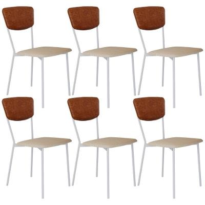 Kit 06 Cadeira Para Sala De Jantar Village Branco C01 Linho Areia Courino Caramelo - Lyam Decor